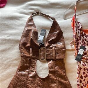 Fashion Nova Brown Halter Jumpsuit